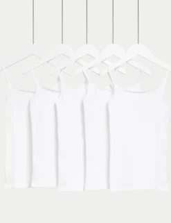5 Pack Cotton with Stretch Cami Tops (5-14 Yrs)