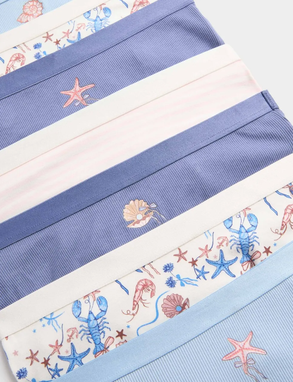 7 Pack Cotton with Stretch Seashell Print Shorts (5-16 Yrs)