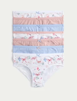 7 Pack Cotton With Stretch Heart Bow Knickers (18 Mths - 12 Yrs)