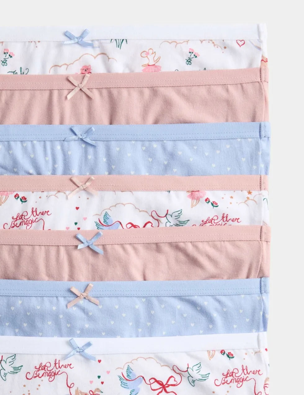 7 Pack Cotton With Stretch Heart Bow Knickers (18 Mths - 12 Yrs)
