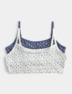 2 Pack Cotton with Stretch Floral Crop Tops (7-16 Yrs)
