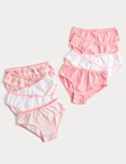 10 Pack Cotton with Stretch Pink Heart Knickers (2-14 Yrs)
