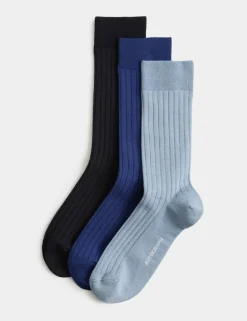 3 Pack Egyptian Cotton Rich Ribbed Socks