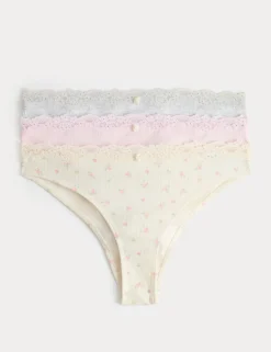 3 Pack Floral Pointelle Brazilian Knickers