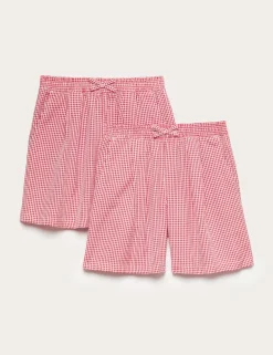 2 Pack Gingham Easy To Iron School Shorts (3-14 Yrs)