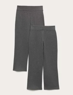 2 Pack Girls' Cotton Blend Knitted Trousers (2-18 Yrs)
