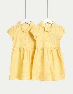 2 Pack Girls' Cotton Rich School Dresses (2-14 Yrs)