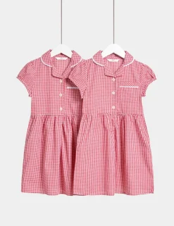 2 Pack Girls' Cotton Rich School Dresses (2-14 Yrs)