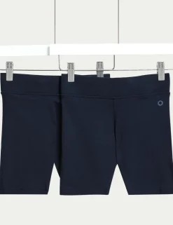 2 Pack Girls' Cotton Rich School Cycling Shorts (2-16 Yrs)