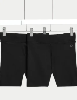 2 Pack Girls' Cotton Rich School Cycling Shorts (2-16 Yrs)