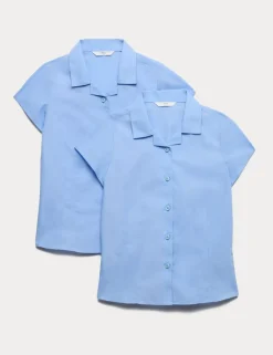 2 Pack Girls' Easy Iron Revere School Shirts (2-16 Yrs)