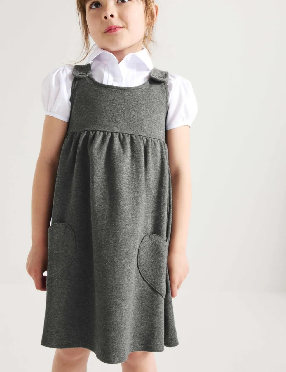 2 Pack Girls' Jersey Bow School Pinafores (2-12 Yrs)