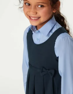 2 Pack Girls' Jersey Bow School Pinafores (2-12 Yrs)