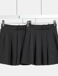 2 Pack Girls' Jersey Bow School Skirts (2-14 Yrs)
