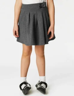2 Pack Girls' Jersey Bow School Skirts (2-14 Yrs)