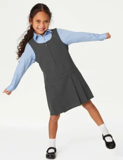 2 Pack Girls’ Pleated School Pinafores (2-12 Yrs)
