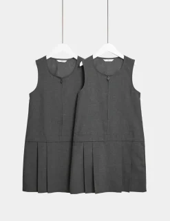 2 Pack Girls’ Pleated School Pinafores (2-12 Yrs)