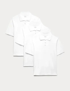 3 Pack Girls' Pure Cotton Regular Fit Stainaway Polo Shirt (2-18 Yrs)