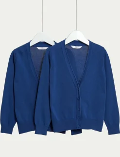 2 Pack Girls' Pure Cotton School Cardigan (3-18 Yrs)