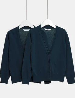 2 Pack Girls' Pure Cotton School Cardigan (3-18 Yrs)