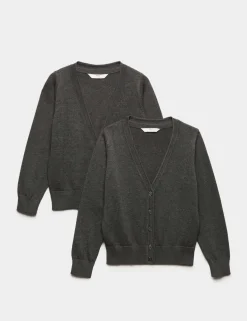 2 Pack Girls' Pure Cotton School Cardigan (3-18 Yrs)
