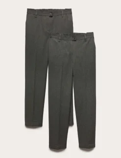 2 Pack Girls' Regular Leg Longer Length School Trousers (2-18 Yrs)