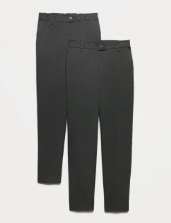 2 Pack Girls' Regular Leg Slim Waist School Trousers