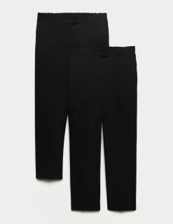 2 Pack Girls' Regular Leg Slim Waist School Trousers