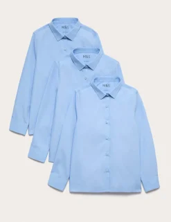 3 Pack Girls' Slim Fit Easy Iron School Shirts (2-16 Yrs)