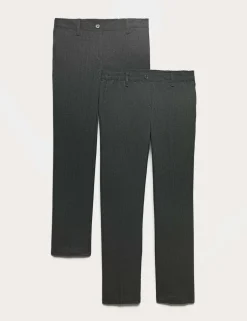 2 Pack Girls' Slim Leg Easy Dressing School Trousers (3-18 Yrs)