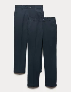 2 Pack Girls' Slim Leg School Trousers (2-18 Yrs)