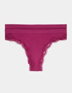 2 Pack Jasmine Lace Trim Seamless Thongs