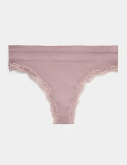 2 Pack Jasmine Lace Trim Seamless Thongs