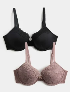 2 Pack Jasmine Lace Wired Demi Cup Bras (A-E)