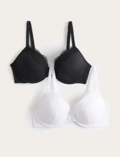 2 Pack Jasmine Lace Wired Plunge Bras (A-E)