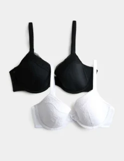 2 Pack Jasmine Lace Wired Demi Cup Bras (A-E)
