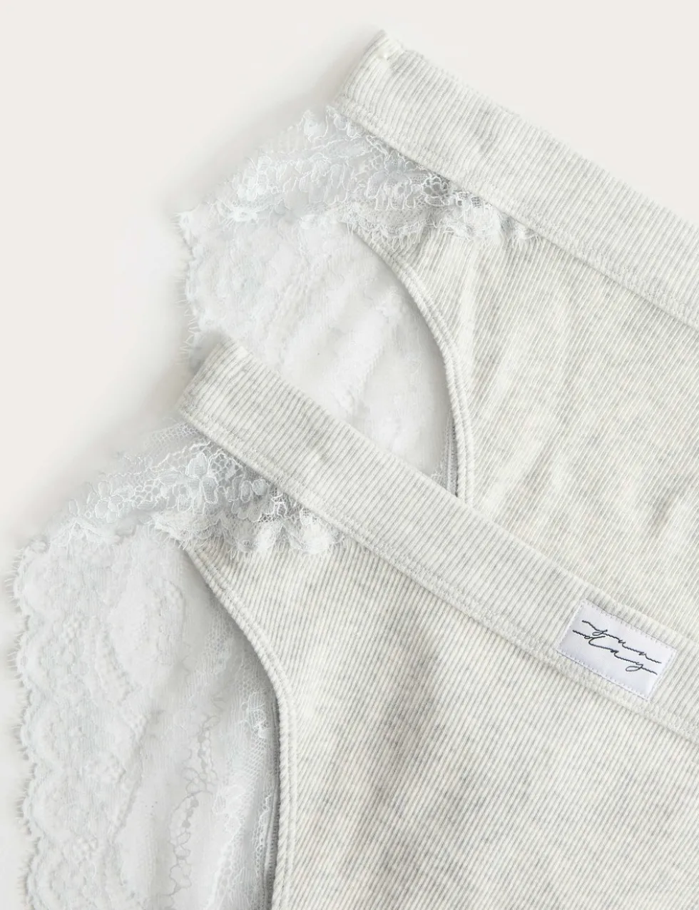 2 Pack Juni Cotton Rib High Waisted High Leg Knickers