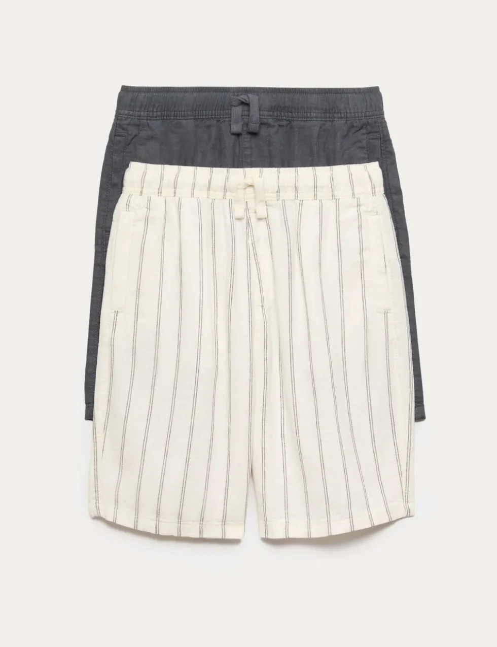 2 Pack Linen Rich Striped & Plain Shorts (6-16 Yrs)
