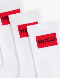 3 Pack Logo Label Cotton Rich Ribbed Socks