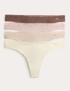 4 Pack Modal with Silk & Lace Thongs