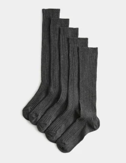 5 Pack of Long Ribbed School Socks