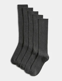 5 Pack of Long Ribbed School Socks