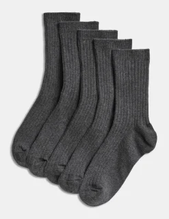 5 Pack of Ribbed School Socks