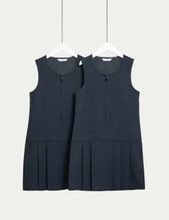 2 Pack Pleated Pinafore School Dresses (2-12 Yrs)