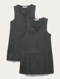 2 Pack Pleated Pinafore School Dresses (2-12 Yrs)