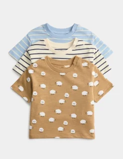 3 Pack Pure Cotton Animal & Stripe Tops (0-3 Yrs)
