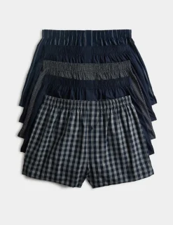 5 Pack Pure Cotton Assorted Woven Boxers