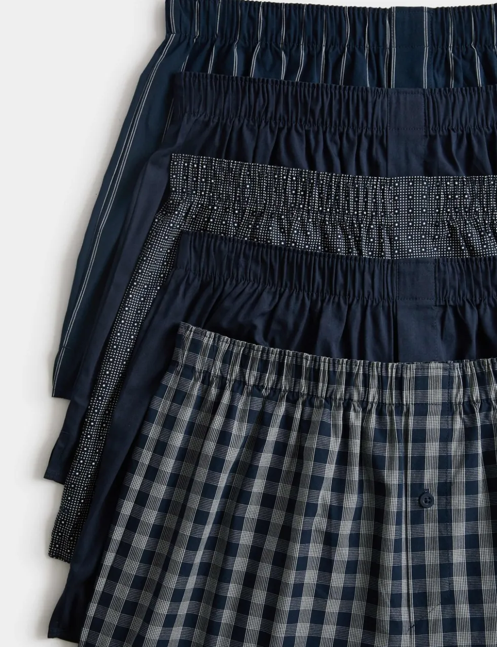 5 Pack Pure Cotton Assorted Woven Boxers