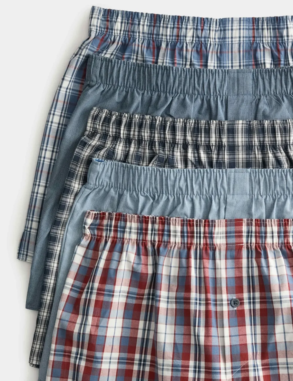 5 Pack Pure Cotton Checked Woven Boxers