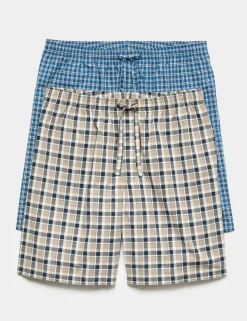 2 Pack Pure Cotton Checked Pyjama Shorts
